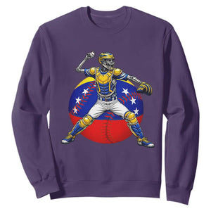 Venezuela Baseball Pitcher Skeleton Sweatshirt Venezuelan Flag Venezuela Pride Sports Fans TS02 Purple Print Your Wear