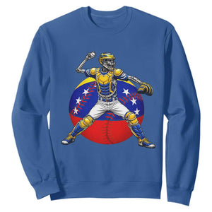 Venezuela Baseball Pitcher Skeleton Sweatshirt Venezuelan Flag Venezuela Pride Sports Fans TS02 Royal Blue Print Your Wear