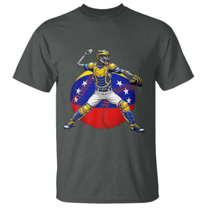 Venezuela Baseball Pitcher Skeleton T Shirt Venezuelan Flag Venezuela Pride Sports Fans TS02 Dark Heather Print Your Wear