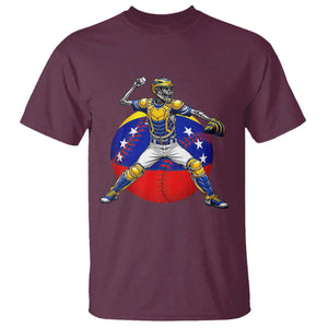 Venezuela Baseball Pitcher Skeleton T Shirt Venezuelan Flag Venezuela Pride Sports Fans TS02 Maroon Print Your Wear