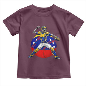 Venezuela Baseball Pitcher Skeleton Toddler T Shirt Venezuelan Flag Venezuela Pride Sports Fans TS02 Maroon Print Your Wear