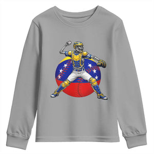 Venezuela Baseball Pitcher Skeleton Youth Sweatshirt Venezuelan Flag Venezuela Pride Sports Fans TS02 Sport Gray Print Your Wear