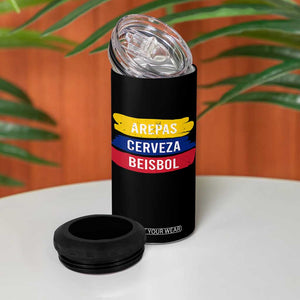 Arepas Cerveza Beisbol Venezuela Things 4 in 1 Can Cooler Tumbler Funny Latino Food Beer and Baseball Pride TS02 Print Your Wear