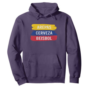 Arepas Cerveza Beisbol Venezuela Things Hoodie Funny Latino Food Beer and Baseball Pride TS02 Purple Print Your Wear
