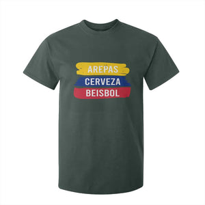 Arepas Cerveza Beisbol Venezuela Things T Shirt For Kid Funny Latino Food Beer and Baseball Pride TS02 Dark Forest Green Print Your Wear