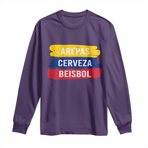 Arepas Cerveza Beisbol Venezuela Things Long Sleeve Shirt Funny Latino Food Beer and Baseball Pride TS02 Purple Print Your Wear