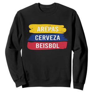 Arepas Cerveza Beisbol Venezuela Things Sweatshirt Funny Latino Food Beer and Baseball Pride TS02 Black Print Your Wear