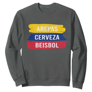 Arepas Cerveza Beisbol Venezuela Things Sweatshirt Funny Latino Food Beer and Baseball Pride TS02 Dark Heather Print Your Wear