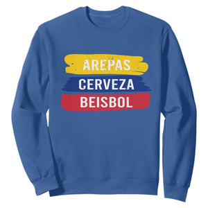 Arepas Cerveza Beisbol Venezuela Things Sweatshirt Funny Latino Food Beer and Baseball Pride TS02 Royal Blue Print Your Wear