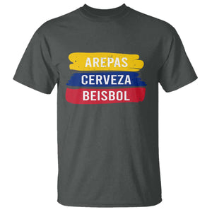 Arepas Cerveza Beisbol Venezuela Things T Shirt Funny Latino Food Beer and Baseball Pride TS02 Dark Heather Print Your Wear