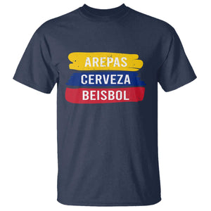 Arepas Cerveza Beisbol Venezuela Things T Shirt Funny Latino Food Beer and Baseball Pride TS02 Navy Print Your Wear