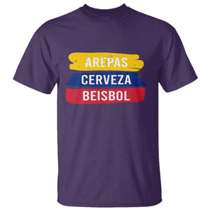 Arepas Cerveza Beisbol Venezuela Things T Shirt Funny Latino Food Beer and Baseball Pride TS02 Purple Print Your Wear