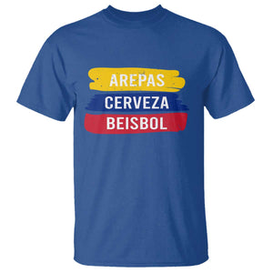Arepas Cerveza Beisbol Venezuela Things T Shirt Funny Latino Food Beer and Baseball Pride TS02 Royal Blue Print Your Wear