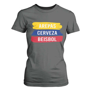 Arepas Cerveza Beisbol Venezuela Things T Shirt For Women Funny Latino Food Beer and Baseball Pride TS02 Dark Heather Print Your Wear