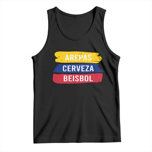 Arepas Cerveza Beisbol Venezuela Things Tank Top Funny Latino Food Beer and Baseball Pride TS02 Black Print Your Wear