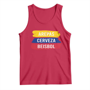 Arepas Cerveza Beisbol Venezuela Things Tank Top Funny Latino Food Beer and Baseball Pride TS02 Red Print Your Wear