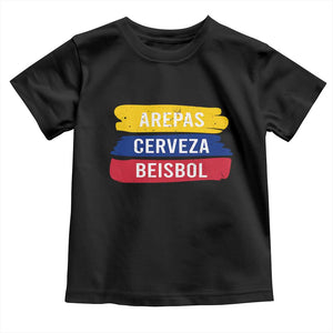 Arepas Cerveza Beisbol Venezuela Things Toddler T Shirt Funny Latino Food Beer and Baseball Pride TS02 Black Print Your Wear