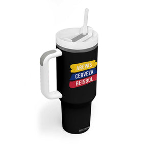 Arepas Cerveza Beisbol Venezuela Things Tumbler With Handle Funny Latino Food Beer and Baseball Pride TS02 Print Your Wear
