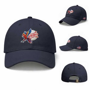 Venezuela Baseball Flying Scarlet Macaw and Ball Baseball Cap Ara Macao Guacamaya Venezuelan Pride TS02 Baseball Cap Universal Fit Navy Print Your Wear