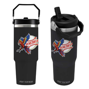 Venezuela Baseball Flying Scarlet Macaw and Ball Flip Straw Tumbler Ara Macao Guacamaya Venezuelan Pride TS02 One Size: 30 oz Black Print Your Wear