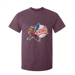 Venezuela Baseball Flying Scarlet Macaw and Ball T Shirt For Kid Ara Macao Guacamaya Venezuelan Pride TS02 Maroon Print Your Wear