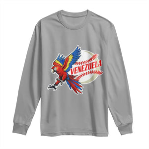 Venezuela Baseball Flying Scarlet Macaw and Ball Long Sleeve Shirt Ara Macao Guacamaya Venezuelan Pride TS02 Sport Gray Print Your Wear