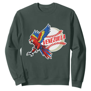 Venezuela Baseball Flying Scarlet Macaw and Ball Sweatshirt Ara Macao Guacamaya Venezuelan Pride TS02 Dark Forest Green Print Your Wear