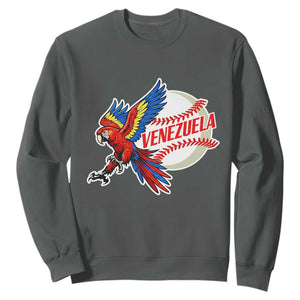 Venezuela Baseball Flying Scarlet Macaw and Ball Sweatshirt Ara Macao Guacamaya Venezuelan Pride TS02 Dark Heather Print Your Wear