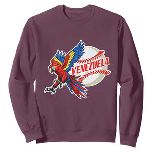 Venezuela Baseball Flying Scarlet Macaw and Ball Sweatshirt Ara Macao Guacamaya Venezuelan Pride TS02 Maroon Print Your Wear