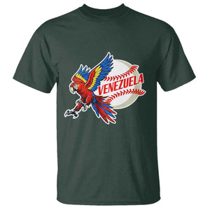 Venezuela Baseball Flying Scarlet Macaw and Ball T Shirt Ara Macao Guacamaya Venezuelan Pride TS02 Dark Forest Green Print Your Wear