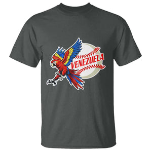 Venezuela Baseball Flying Scarlet Macaw and Ball T Shirt Ara Macao Guacamaya Venezuelan Pride TS02 Dark Heather Print Your Wear