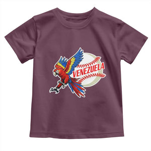 Venezuela Baseball Flying Scarlet Macaw and Ball Toddler T Shirt Ara Macao Guacamaya Venezuelan Pride TS02 Maroon Print Your Wear