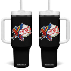 Venezuela Baseball Flying Scarlet Macaw and Ball Tumbler With Handle Ara Macao Guacamaya Venezuelan Pride TS02 One Size: 40 oz Black Print Your Wear