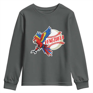 Venezuela Baseball Flying Scarlet Macaw and Ball Youth Sweatshirt Ara Macao Guacamaya Venezuelan Pride TS02 Dark Heather Print Your Wear