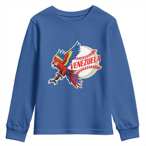 Venezuela Baseball Flying Scarlet Macaw and Ball Youth Sweatshirt Ara Macao Guacamaya Venezuelan Pride TS02 Royal Blue Print Your Wear