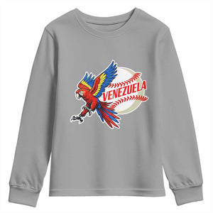 Venezuela Baseball Flying Scarlet Macaw and Ball Youth Sweatshirt Ara Macao Guacamaya Venezuelan Pride TS02 Sport Gray Print Your Wear