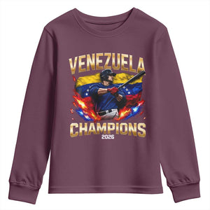 Venezuela Champions 2026 Youth Sweatshirt Beisbol Venezuelan Pride Flag Baseball Fans TS02 Maroon Print Your Wear