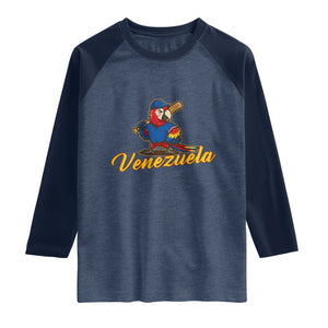 Venezuela Guacamaya Macaw Baseball Raglan Shirt Venezuelan Pride Latino Beisbol Fans TS02 Heather Denim Navy Print Your Wear
