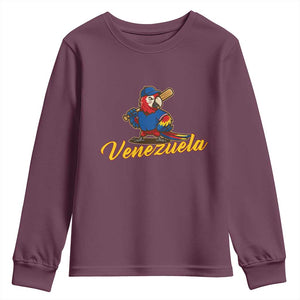 Venezuela Guacamaya Macaw Baseball Youth Sweatshirt Venezuelan Pride Latino Beisbol Fans TS02 Maroon Print Your Wear