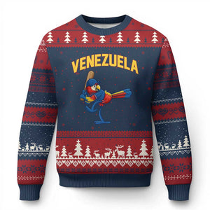 Venezuela Baseball Macaw Batter Ugly Christmas Sweater Ara Macao Guacamaya Venezuelan Pride TS02 Navy Red Print Your Wear