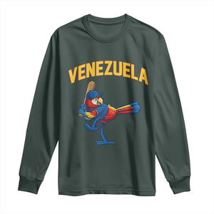 Venezuela Baseball Macaw Batter Long Sleeve Shirt Ara Macao Guacamaya Venezuelan Pride TS02 Dark Forest Green Print Your Wear