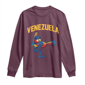 Venezuela Baseball Macaw Batter Long Sleeve Shirt Ara Macao Guacamaya Venezuelan Pride TS02 Maroon Print Your Wear