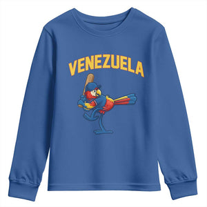 Venezuela Baseball Macaw Batter Youth Sweatshirt Ara Macao Guacamaya Venezuelan Pride TS02 Royal Blue Print Your Wear