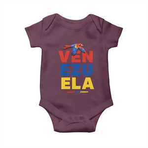 Venezuela Pride Flying Scarlet Macaw Baby Onesie Ara Macao Guacamaya Venezuelan Pride Tropical Bird TS02 Maroon Print Your Wear