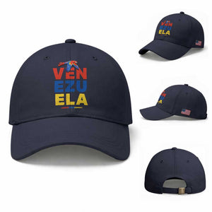Venezuela Pride Flying Scarlet Macaw Baseball Cap Ara Macao Guacamaya Venezuelan Pride Tropical Bird TS02 Baseball Cap Universal Fit Navy Print Your Wear