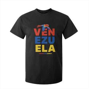 Venezuela Pride Flying Scarlet Macaw T Shirt For Kid Ara Macao Guacamaya Venezuelan Pride Tropical Bird TS02 Black Print Your Wear