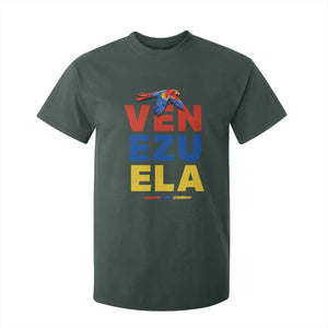 Venezuela Pride Flying Scarlet Macaw T Shirt For Kid Ara Macao Guacamaya Venezuelan Pride Tropical Bird TS02 Dark Forest Green Print Your Wear