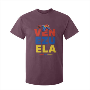 Venezuela Pride Flying Scarlet Macaw T Shirt For Kid Ara Macao Guacamaya Venezuelan Pride Tropical Bird TS02 Maroon Print Your Wear