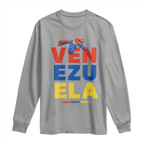 Venezuela Pride Flying Scarlet Macaw Long Sleeve Shirt Ara Macao Guacamaya Venezuelan Pride Tropical Bird TS02 Sport Gray Print Your Wear