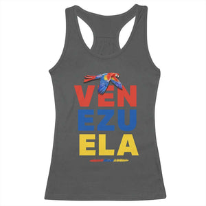 Venezuela Pride Flying Scarlet Macaw Racerback Tank Top Ara Macao Guacamaya Venezuelan Pride Tropical Bird TS02 Dark Heather Print Your Wear